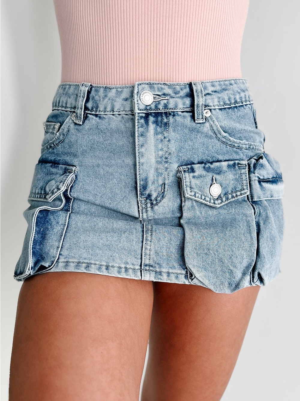 Signature 8 Denim Cargo Mini Skirt